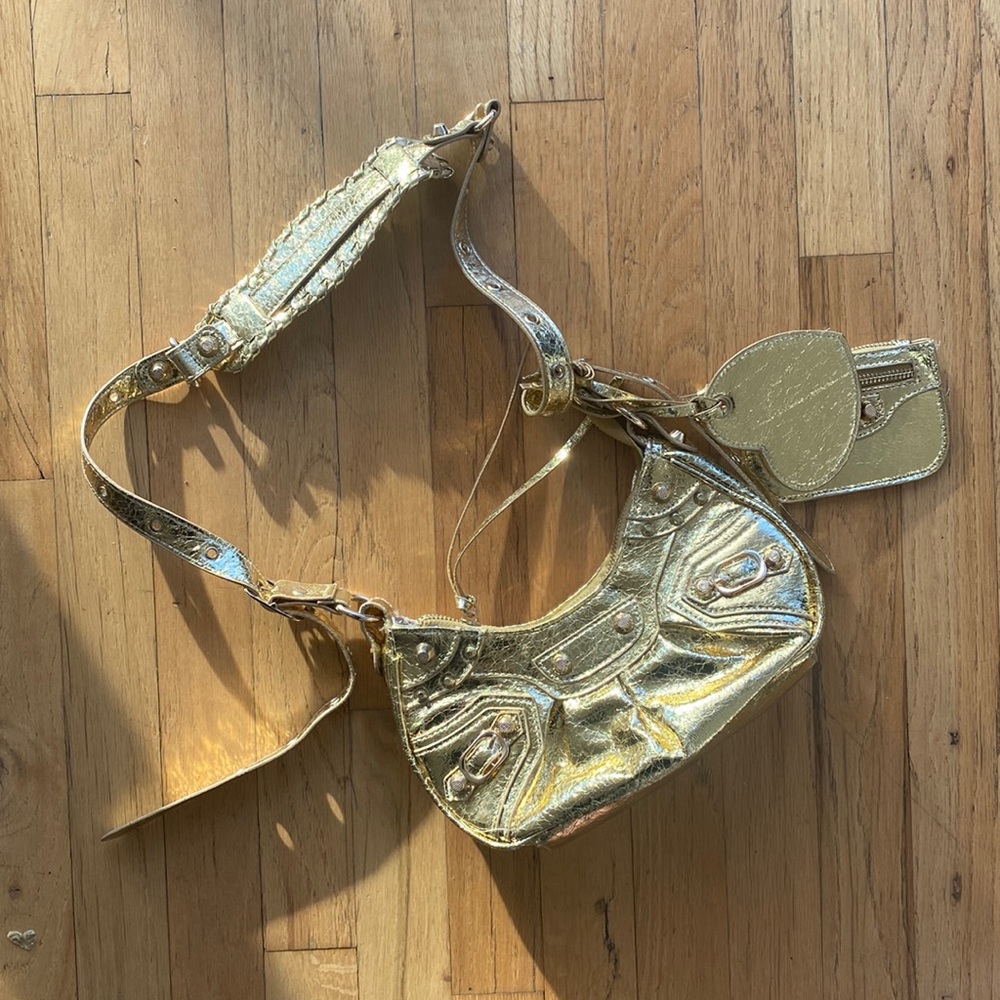 Metallic Gold Shoulder Saddle Studded Bag - Cagole bag